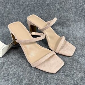 The Drop Avery Sandals Womens 8.5 Natural Square Toe Strappy Block Heel Shoe NWT